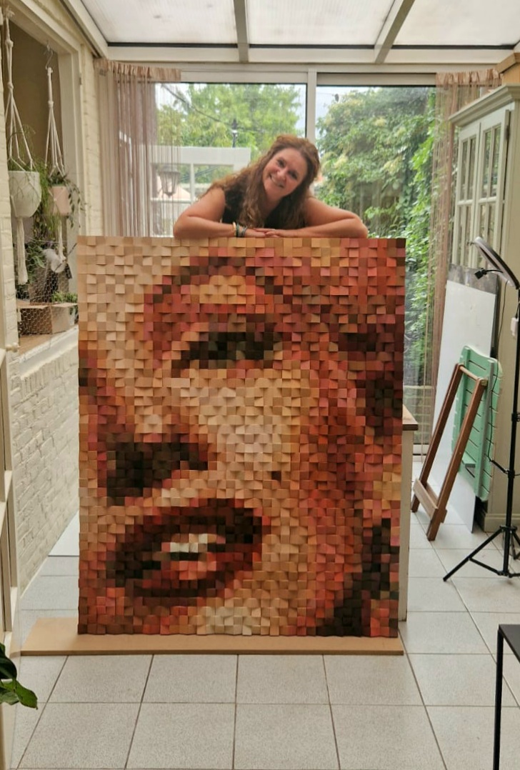 Marilyn Monroe portret in hout - werk van Yolanda Zandstra, koper onbekend